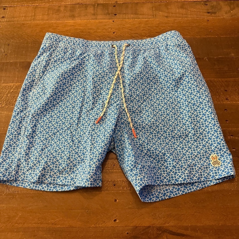 Psycho Bunny Blue Patterned Men's Swim Shorts